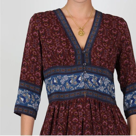 Sea Burgundy and Blue Silk Floral Dress - Picture 3 of 16